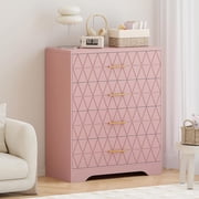 Tall Dressers for Bedroom with 4 Drawers, Wood Chest of Drawers with Gold Handles for Closet, Modern Nightstand for Bedside, Wooden Dresser Storage Organizer for Living Room, Hallway