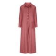 thumbnail image 4 of LOVZFMLL Combinaison pour Femme, Barboteuse Décontractée Unie à Col Rabattu en Coton et Lin, Combinaison Longue à Fermeture Éclair Rouge, TG, 4 of 6