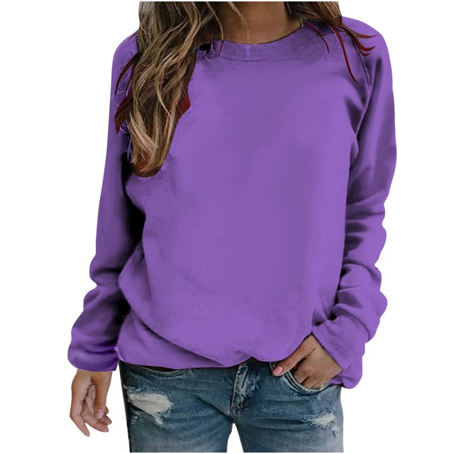 Yuyuzo 2025 Automne Chandail Sport Uni pour Femme Décontracté Ample à Col Rond Raglan à Manches Longues Chandail Tunique Hauts Violet A2