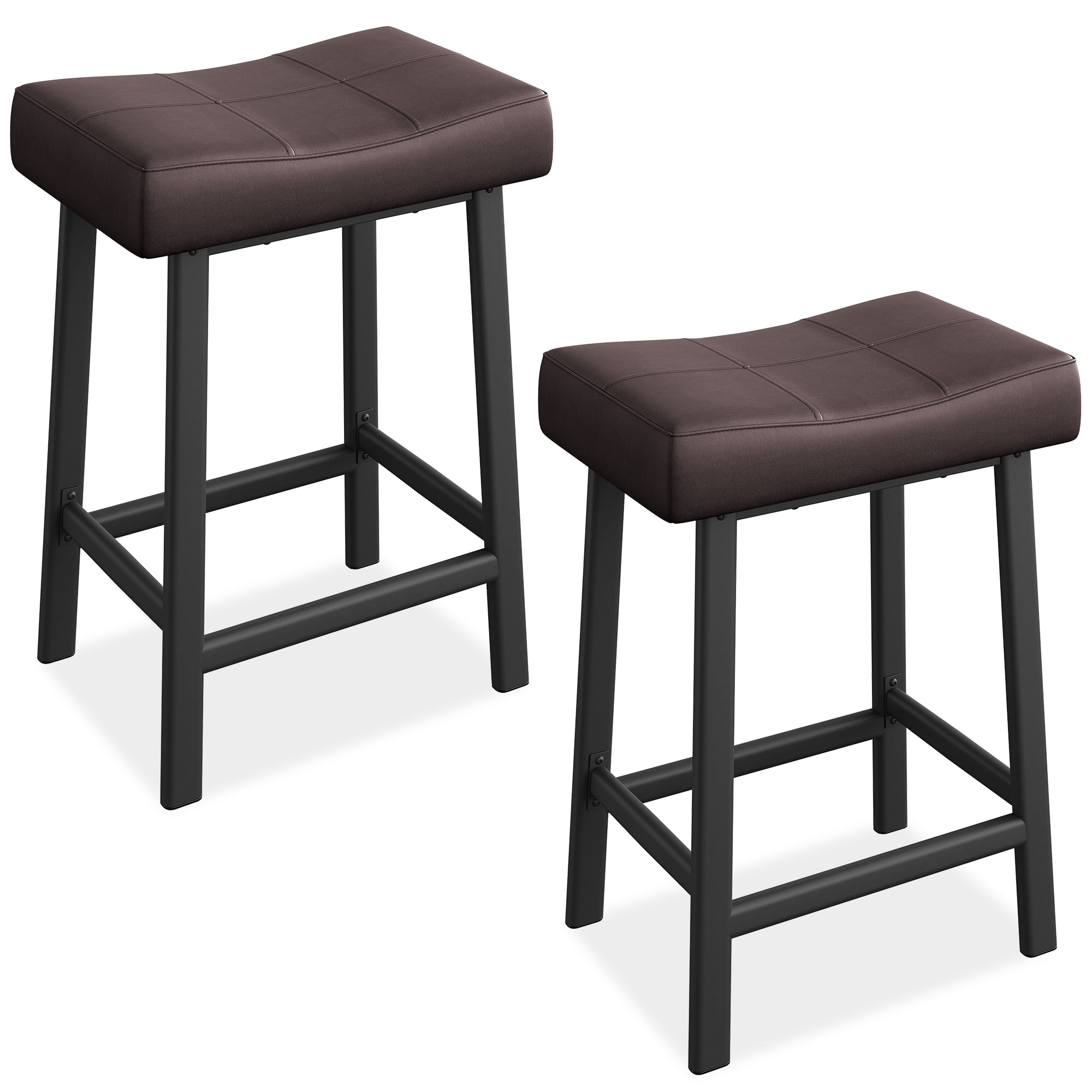 Bar Stools, Set of 2 or 4 Bar Chairs, Counter Height Stools, Saddle Barstools with Curved Surface, 20" W, 3.2" Thick Upholstery, for Kitchen, Dining Room, Cafe