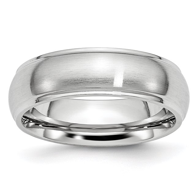 Cobalt Satin and Polished 7mm Ridged Edge Band Size 8