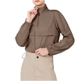 thumbnail image 1 of Timegard Tops for Women Lapel Neck Zipper Long Sleeve Crop Top Drawstring Hiking Outdoor Protection Tee, 1 of 7