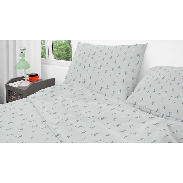 Cotton House - Flannel Sheet Set, 100% Cotton, Twin Size, Skier Design