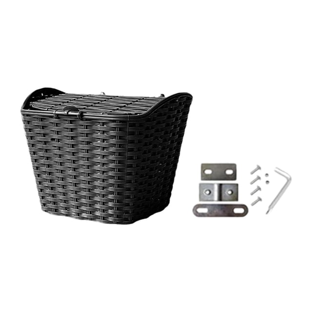 Lipstore Bike Storage Basket with Lid Detachable Front Frame Bike Basket Cycling Carrying Black