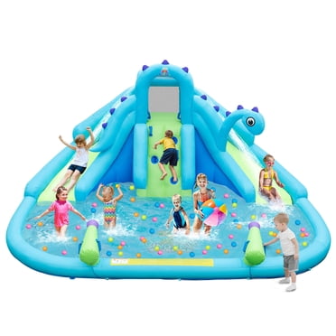 Gymax Inflatable Water Slide Blowup Water Park w/ Dual Slides Without Blower