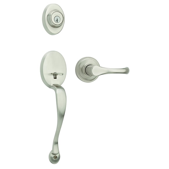 Weiser Ensemble de Poignées Augusta, Serrure de Porte Extérieure avec SmartKey et Microban, Nickel Satiné