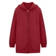 thumbnail image 2 of Meichang Womens Fall Winter Warm Zipper Open Fleece Hoodies Sweatshirt Long Jacket Drawstring Coat Jacket Tops Outwear Plus Size, 2 of 7