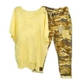 thumbnail image 1 of Mikilon Ensemble de Détente Confortable pour Femmes 2 Pcs Imprimé Décontracté Manches Moyennes Col Rond + Pantalon Jaune-A 4TG, 1 of 6