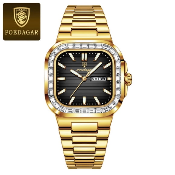 POEDAGAR Montre à Quartz pour Homme Lumineuse Montre-Bracelet en Acier Inoxydable Montre Décontractée avec Boîte-Cadeau