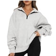 thumbnail image 2 of LSLJS Chandail à Demi-Glissière pour Femmes, Coupe Ample, Manches Longues, Col, Épaules Tombantes, Uni, Veste à Fermeture Éclair 1/4, Chandails à Enfiler pour Femmes ( Gris, P ), 2 of 7
