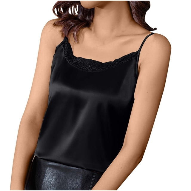 Timegard Camisoles Grande Taille pour Femmes en Dentelle à Bretelles Spaghetti Sans Manches Col Rond Haut Uni