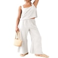 thumbnail image 2 of Femmes 2 Pièces Tenues Col Carré Coton Débardeur Crop Large Pantalons de Jambe Correspondant Lounge Set Survêtement Poches, 2 of 8