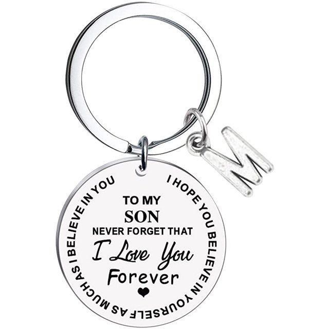 Heliisoer To My Son Message Keychain Stainless Steel Initial Last Name 26 Letter Family Inspirational Keychain Gift
