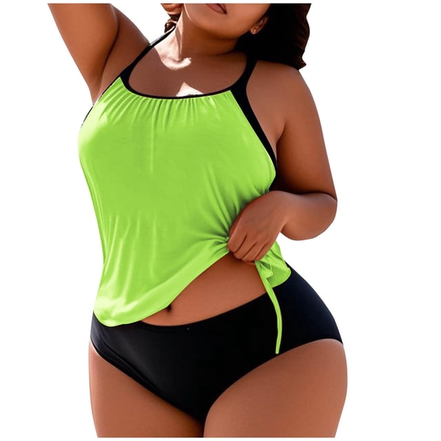 FAVIPT 2 Piece Tankini Womens Swimsuit Tummy Control Ruched Drawstring Swimwear Tropical Beach Comfy Bathing Suit Army Green,XXL