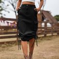 thumbnail image 5 of Mrat Jupe en Denim pour Femmes Jupe Longue de Printemps et d'Été pour Femmes Robe de Travail en Denim d'Été avec Poche Jupe Midi Évasée Plissée Jupe Décontractée Mi-Longue Noire P, 5 of 5