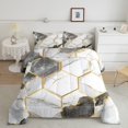 thumbnail image 1 of Gold Marble,Bedding Set Queen Size Geometric Hexagon Quilt Metallic Marbling Comforter Set Grey White Stone Pattern Bedding Comforter Sets For Kids Teens Bedroom Decor, 1 of 7