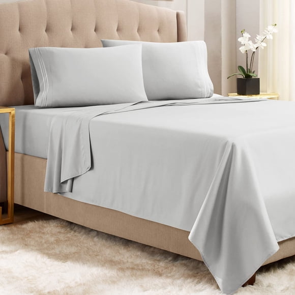 Empyrean California King Sheet Sets - 4 PC Super Soft Cal King Bed Sheets - Double Brushed Microfiber Cal King Sheets - Hotel Luxury Silver Light Gray Bed Sheets cal king, with 4 Corner Elastic Straps