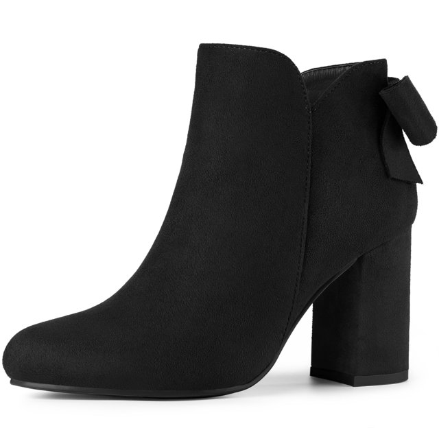 Unique Bargains Bottines à Talon Épais pour Femme à Bout Rond avec Nœud Décoratif