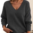 thumbnail image 2 of Timegard Hauts pour Femmes Col en V Profond Manches Longues Ample Confortable Chandail à Enfiler Automne Hiver Décontracté Hauts Chandail, 2 of 3