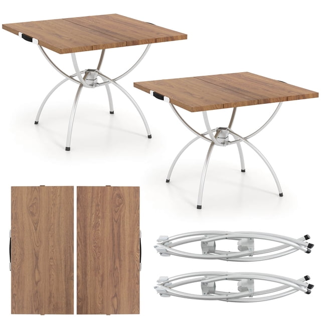 Costway 2 Pack Patented Folding Camping Table with Wood-grain Tabletop Aluminum Frame Carrying Bag Patented