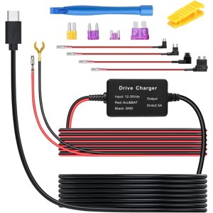 CGEAMDY Dash Cam Charger Power Cord Universal Dash Cam Hardwire Kit Type-C USB Hard Wire Kit 12V-24V to 5V Hardwire Kit with Low Voltage Protection Fits Dashcam GPS Power Supply Detectors