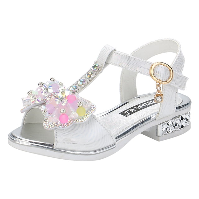 MIASHUI Chaussures de Fille Robe Été Sandales à Bout Ouvert Danse Chaussures de Princesse, Blanc, 4-4,5 Ans