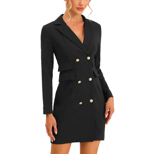 INSPIRE CHIC Robe Blazer pour Femme Élégante à Manches Longues Robe de Bureau avec Poches Noir TG