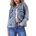 thumbnail image 1 of INSPIRE CHIC Women's Oversized Denim Button Down Chest Flap Pockets Jean Jacket L Gray Blue, 1 of 6