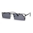 thumbnail image 3 of Retro Metal Geometric Deco Tip Rimless Sunglasses All Black, 3 of 4
