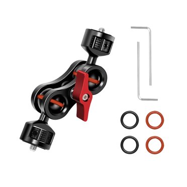 yeacher Bras Magique à Double Tête Boule Rotative à 360°, avec Vis de 1/4 Po, Support d'Appareil Photo en Alliage d'Aluminium, Pliable et Portable, Noir/blanc
