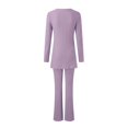 thumbnail image 5 of Women‘s Two Piece Knit Matching Outfits Crew Neck Slit Hem Tee And Pants Tracksuit Sets, 5 of 5