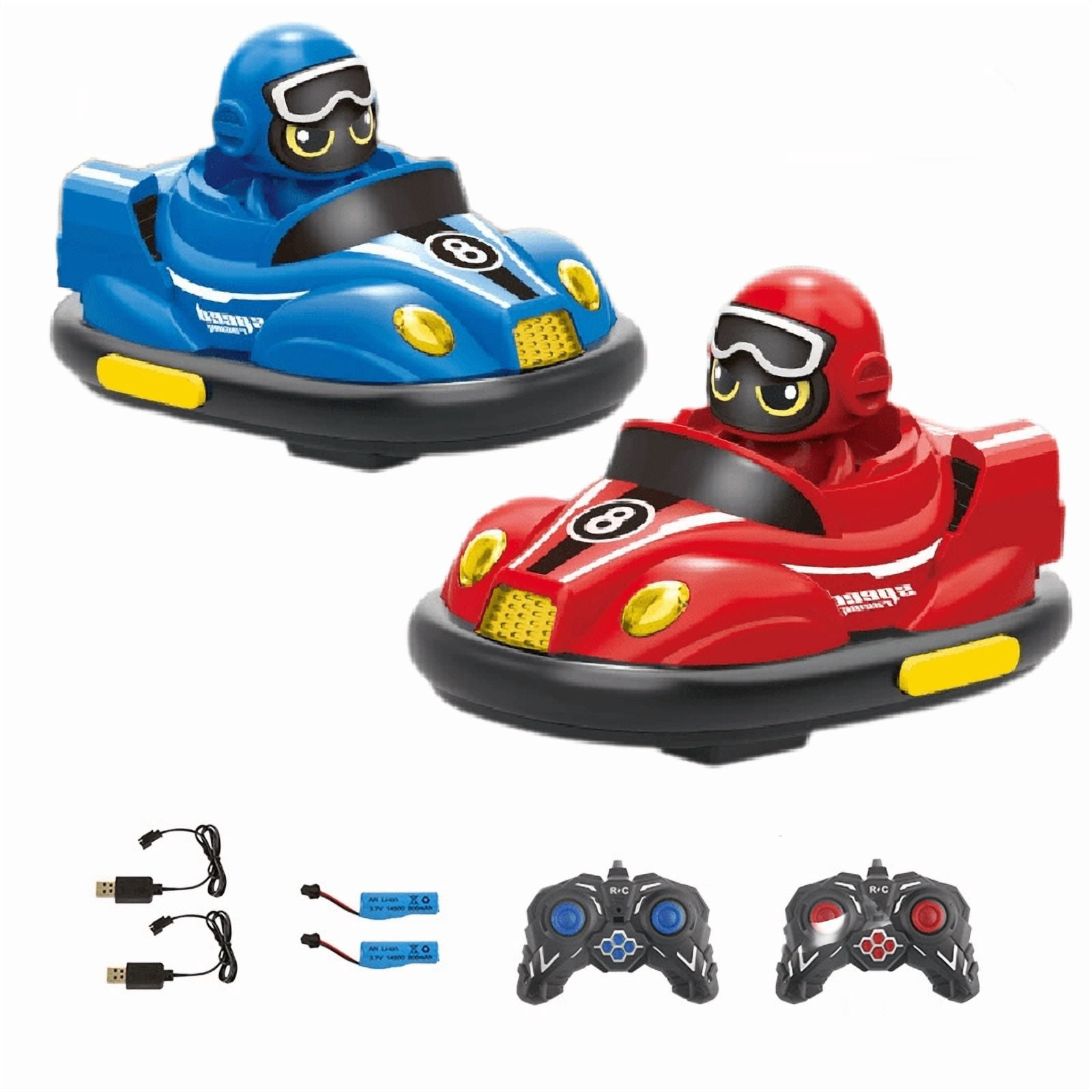 2-Pack Remote Control Drift Bumper Cars for Kids - 2.4GHz RC Racing Toys with Rechargeable Battery, Navy Blue & Fiery Red, Includes Cartoon Driver Figurines with Random Facial Expressions - Ideal for