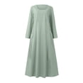 thumbnail image 4 of Robes d'Été Grande Taille Mode pour Femmes Manches Longues Couleur Unie Coton Lin Col Rond Robe avec Poches Combinaisons pour Femmes pour l'Été Chic en Liquidation, 4 of 5