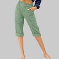 thumbnail image 2 of Timegard Womens Capri Pants Straight Leg Elastic Waisted Button Summer Casual Crop Pants with Pockets, 2 of 4