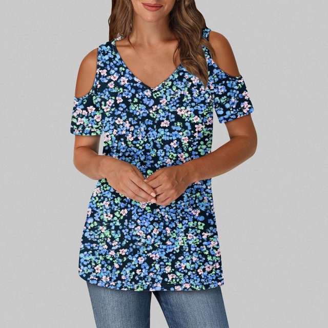 Soki Women's Off Shoulder Tee Clearance Blouses Short Sleeved V-Neck Fashionable Tops