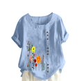 thumbnail image 2 of Aqestyerly Women's Summer Short Sleeve T-Shirt Casual Flower Printed Loose Round Neck Comfortable Blouse Lightweight Daily Top HWRETIE, 2 of 4