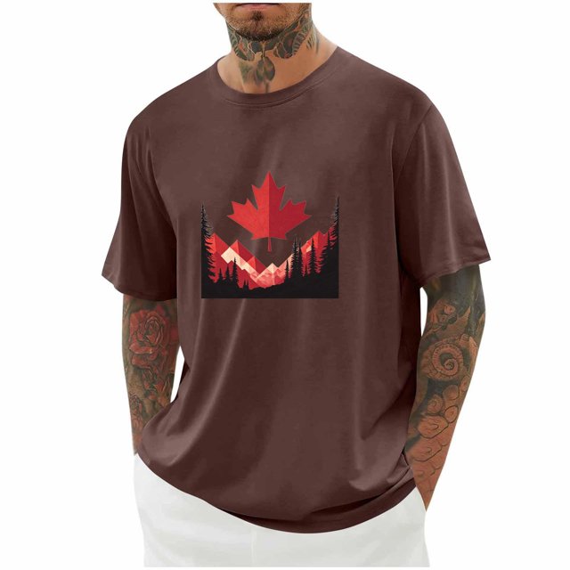 Pisexur T-shirts pour Hommes, Imprimé Col Rond Mode Décontractée Manches Courtes Blouses Marron, L Chemises de Golf Hommes & Chemises Hommes