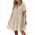 thumbnail image 2 of Pisexur Robes Femmes Belle Robe d'Été pour Femmes Décontractée Sans Manches à Col Rond à Lacets Robe Plissée Beige,G, 2 of 9