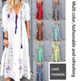 thumbnail image 3 of Bohemian Floral Print Maxi Dress V Neck Drawstring Lace up Long Sleeve Clothes, 3 of 7