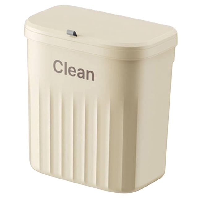Lipstore Kitchen Compost Bin Trash Bin in cream color, size L, made of durable PP material. Features a lid with two-way opening for easy access and odor control. Designed for wall mounting, hanging on cabinet doors, or placement on countertops. Suitable for kitchens, bathrooms, offices, and more. Dimensions: 26.5 cm x 16 cm x 29 cm (10.43 inches x 6.30 inches x 11.42 inches).