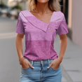 thumbnail image 2 of FAIWAD Women Summer Tops Short Sleeve Irregular V Neck Button T-Shirts Geometric Color Block Print Tees Blouses, 2 of 5