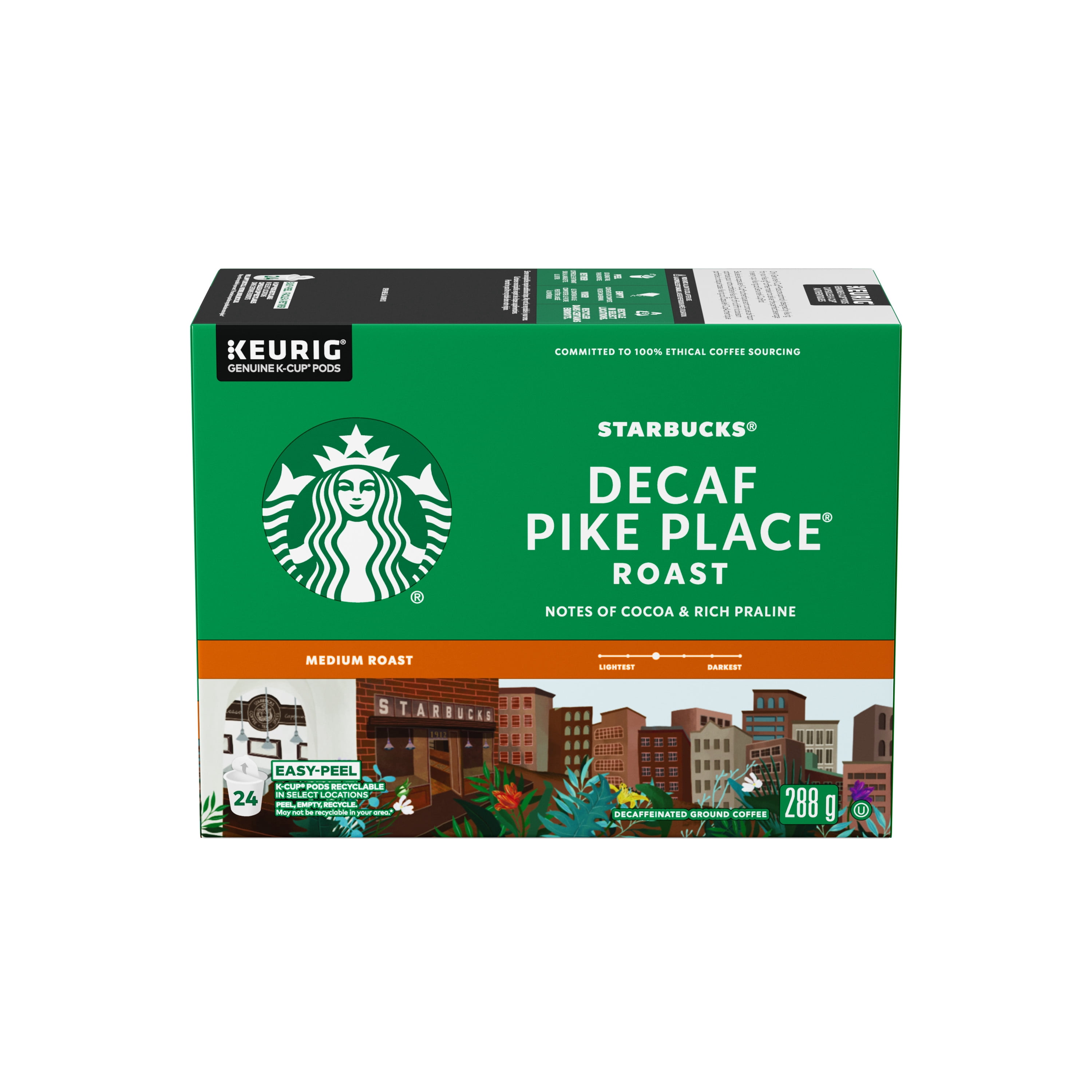 STARBUCKS Pike Place Decaf Roast Medium Roast Ground Coffee K-Cup Pods Box