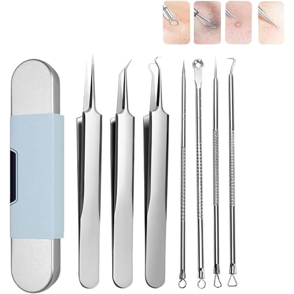7 Piece Set Blackhead Extraction, Stainless Steel Blackhead Remover, Professional Facial Blackhead Remover Tweezers, Blackhead Remover Tools kit, Blackhead Extractor Tool(1set)