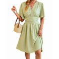 thumbnail image 2 of Robe pour Femme Été Décolleté en V Profond Élégante Mini-Robe à Volants Robe à Taille Robes Vert Haricot S, 2 of 10