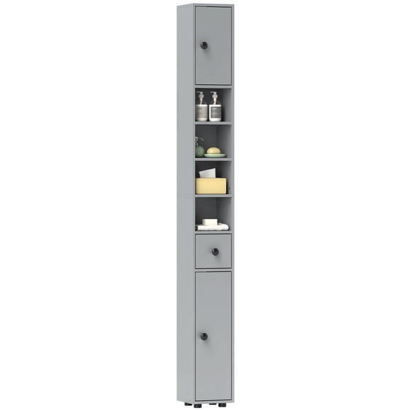 kleankin Armoire de Rangement de Salle de Bain avec Tablettes, Armoire pour Papier Hygiénique, Gris