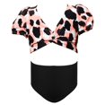 thumbnail image 1 of Girls Swimsuits Set Nylon Puff Sleeve Leopard Print Bathing Suit Kids Swimwear, 1 of 10