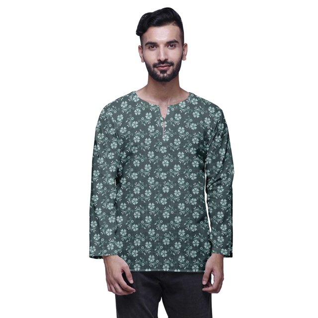 Atasi Traditional Short Kurta For Men Keyhole Neck Casual Cotton SlubShirt