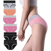EGNMCR Women's Cotton Underwear, High Waist Breathable Briefs, Soft Underpants, Ladies Stretch Panties Women's Mid-waist Breathable Lace Butt Lifting 6PC Underwear Women Underwear