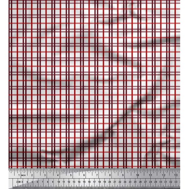Soimoi Red Viscose Chiffon Fabric Window Pane Check Decor Fabric Printed Yard 42 Inch Wide