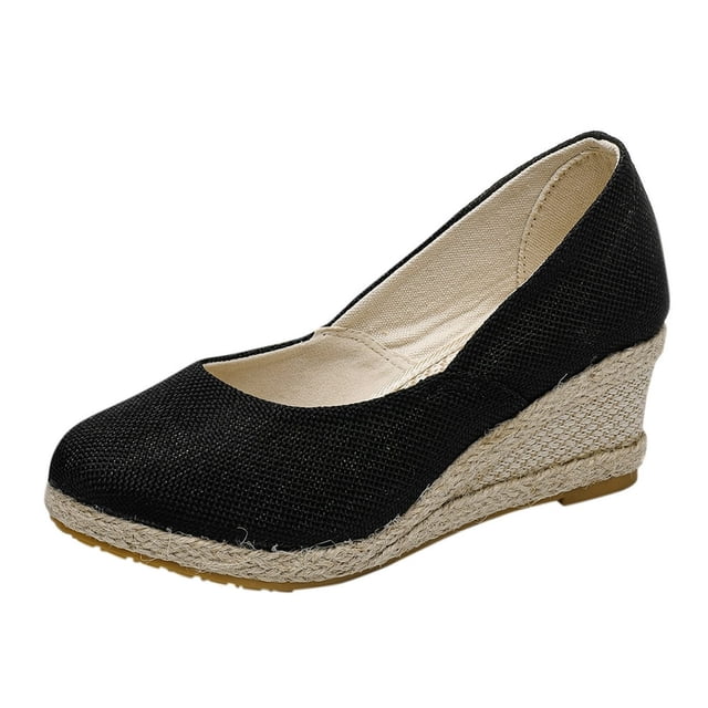Sandales à Plateforme Blanches Skary Espadrilles en Toile à Semelles Compensées Chaussures pour Femmes Bout Été à Enfiler Sandales Confortables